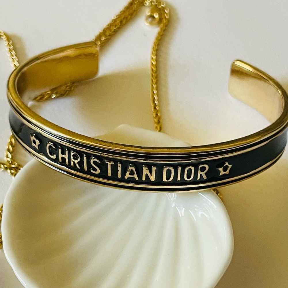 Dior Gold and Black Logo Cuff Bracelet
